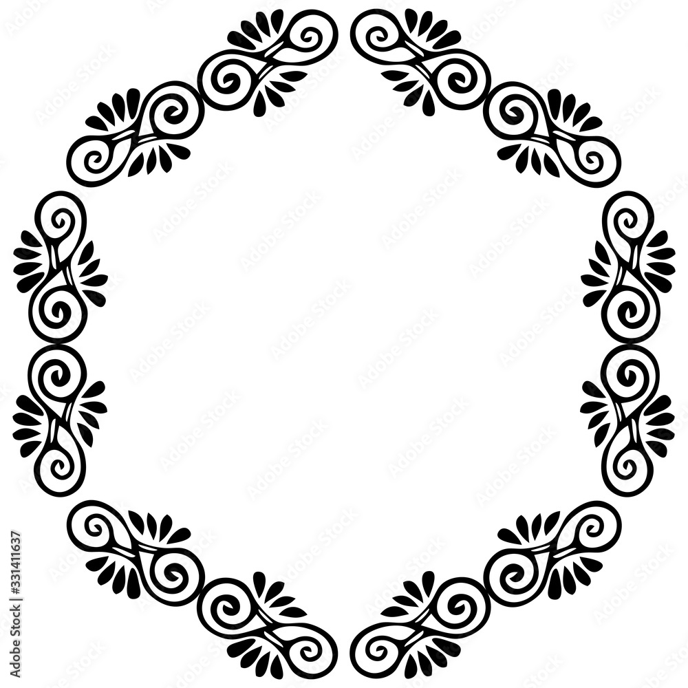 beautiful black and white line art frames, Abstract floral ornament border for design template, decorative round damask and vintage style, vector illustration