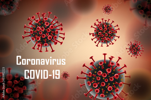 Realistic coronavirus medical outbreak background. Pandemic Coronavirus 2019-ncov Alert concept banner design. Virus cell red molecule vector illustration.