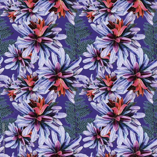 Tropical plants seamless pattern  colored flowers.