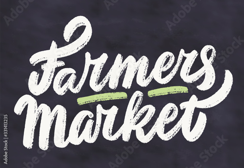 Farmers market. Chalkboard vector sign.
