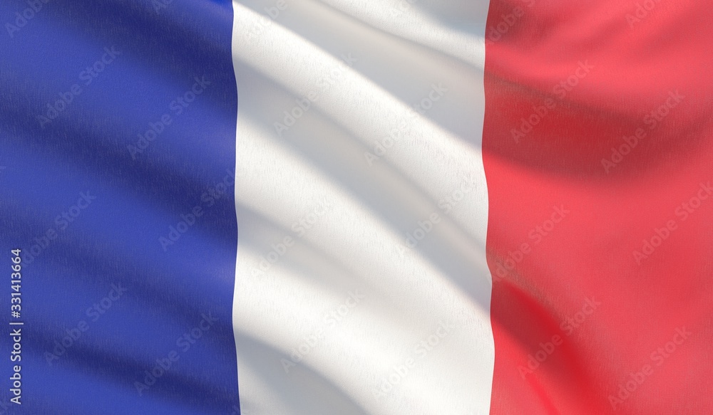 Waving national flag of France. Waved highly detailed close-up 3D render. Waving national flag of France. Waved highly detailed close-up 3D render.