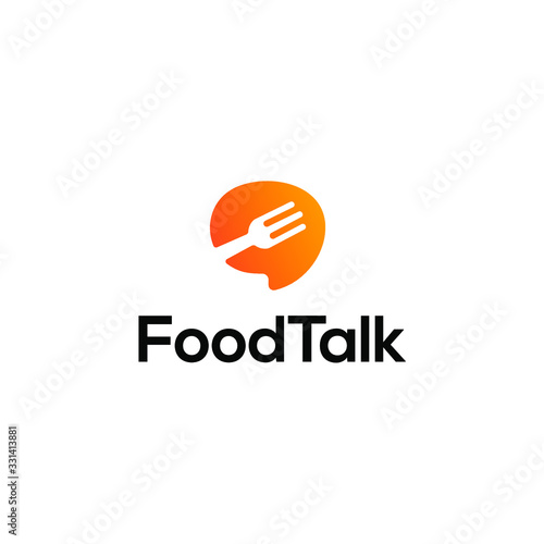 fork with bubble chat logo icon suitable for food talkshow in trendy modern style