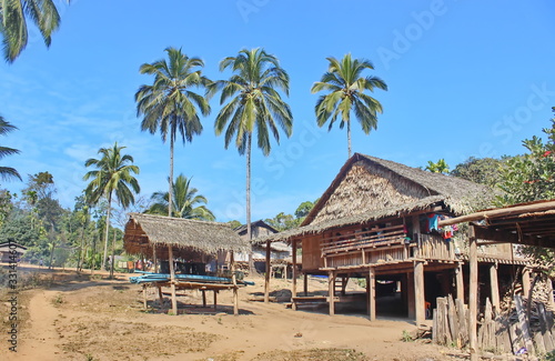 The life of villagers in the countryside. House from bamboo and wooden. 