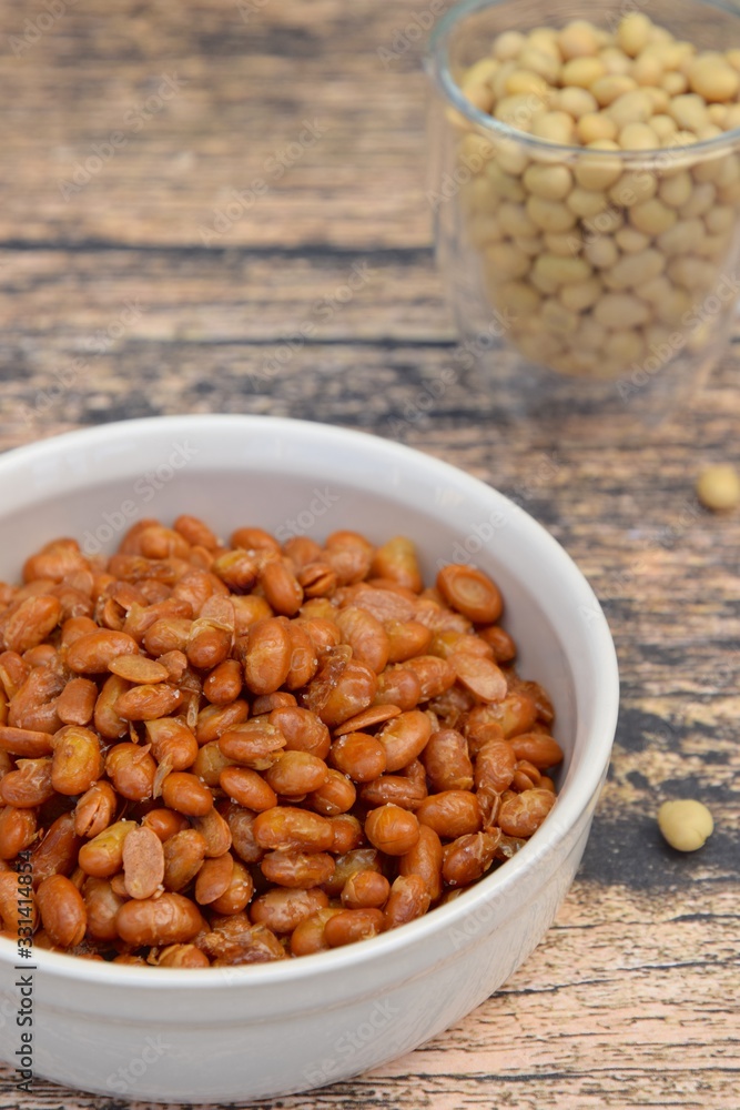 Kacang Kedelai Goreng or Fried Soybeans. Indonesian snacks or toppings. Indonesian Street Food Kacang Kedelai Goreng or Fried Soybeans. Indonesian snacks or toppings. Indonesian Street Food
