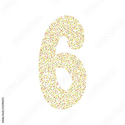 Number six silhouette decorated with colored dashes. Vector illustration, easy to edit, manipulate, resize or colorize. Perfect for postcards, invitations, posters, or other decorations.