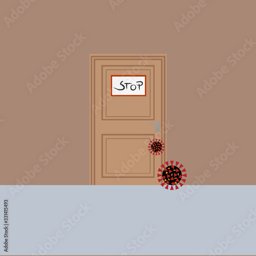 closed door to virus and stay safe