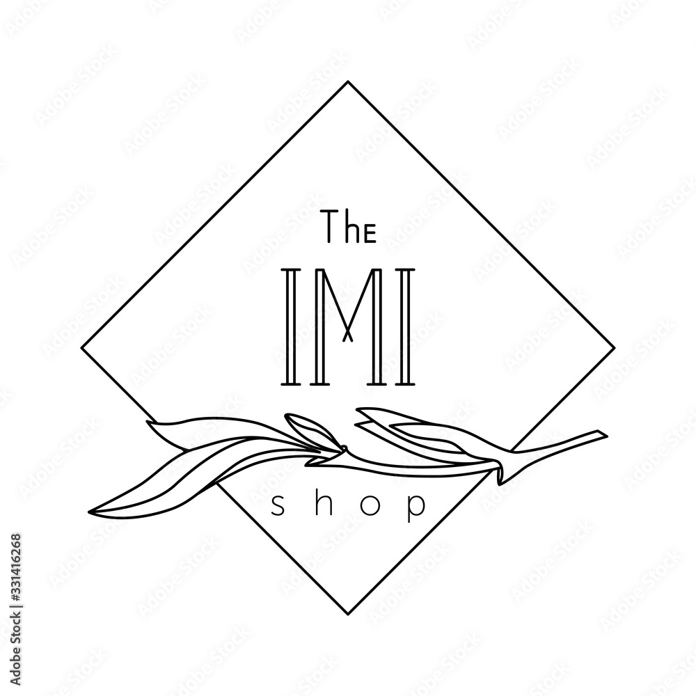 Elegant logo for the store. The Imi shop. Logo with elegant vector branch. - obrazy, fototapety, plakaty 