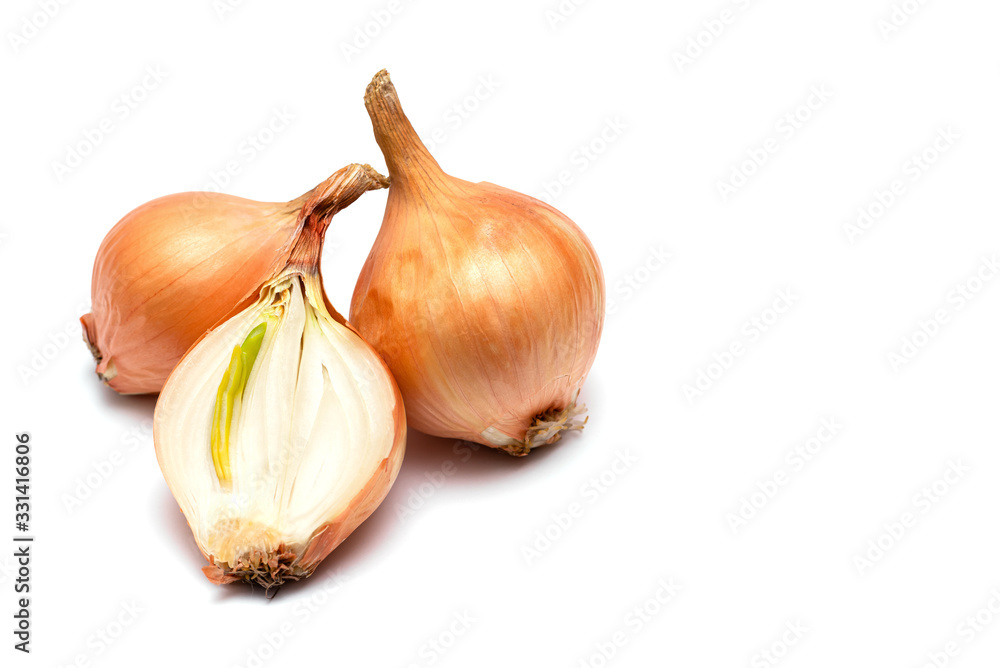 fresh bulbs of onion on a white background