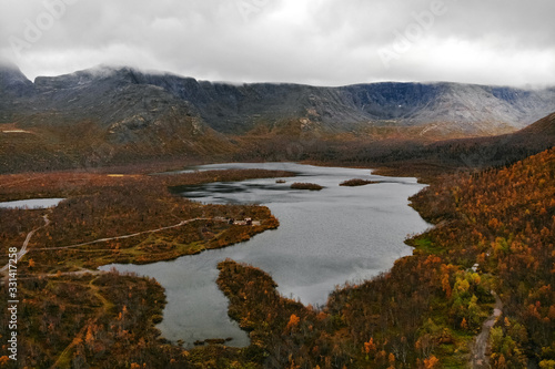 Tundra nature colorful landscape at Kola Peninsula in the autumn. Murmansk Region in Northern Russia