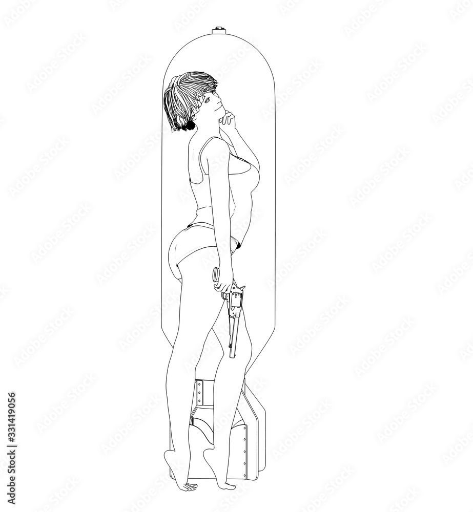 warrior woman character, 3D illustration, sketch, outline warrior woman character, 3D illustration, sketch, outline