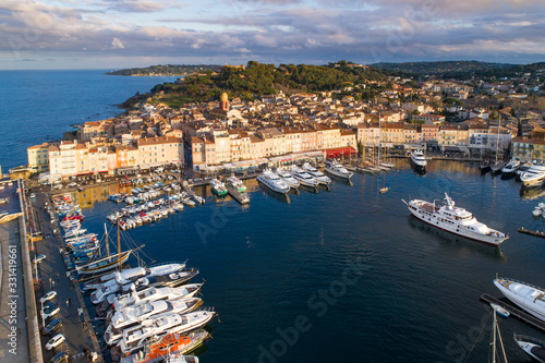 France, Aerial view of St Tropez, the famous village on the French Riviera
