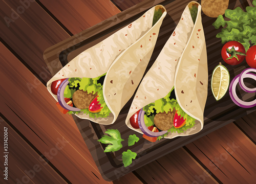 middle eastern food in wooden table