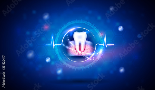 Teeth health care abstract design background, cardiogram around the tooth as a treatment and healing. photo