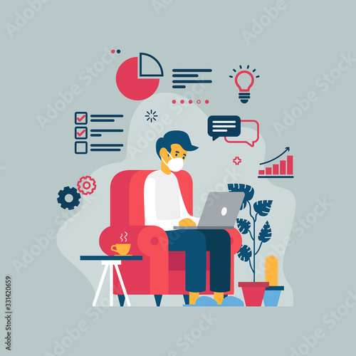Vector illustration of a man teleworking