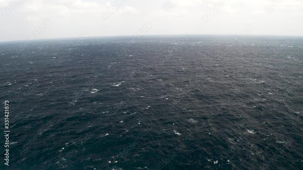 aerial view of Open ocean waters, gale force winds and whitecaps at winter