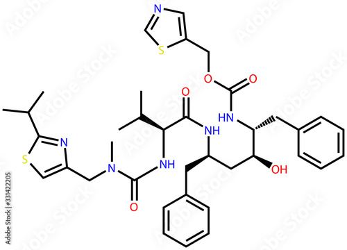 Structural formula of antiviral Ritonavir, active against the COVID-19 coronavirus and HIV