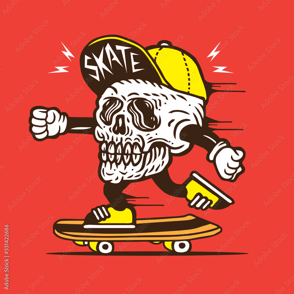 Skull Head Skateboarding Character Design