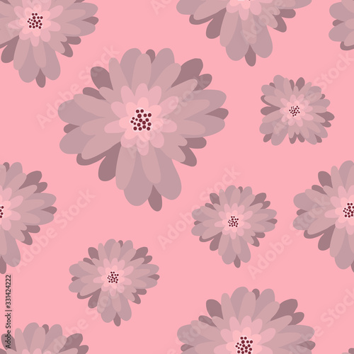 Seamless floral pattern. Abstract spring print. Flowers on a pink background in cartoon style. Stock windy illustration