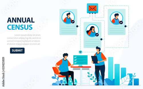 Vector Illustration For 2020 Population Census. Digital Concept With Survey And Check. Can Use For Landing Page, Template, Web, Mobile App, Poster, Banner, Flyer, Background, Website, Advertisement