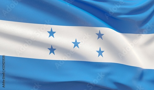 Waving national flag of Honduras. Waved highly detailed close-up 3D render.