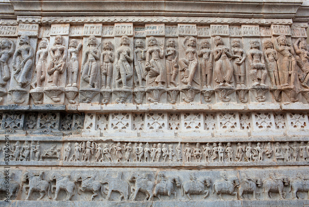 Ancient bas-relief at Jagdish Temple in Udaipur, Rajasthan, India