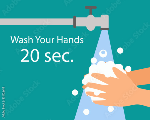 Wash your hand 20 sec. for protect from virus concept, cartoon vector style for your design
