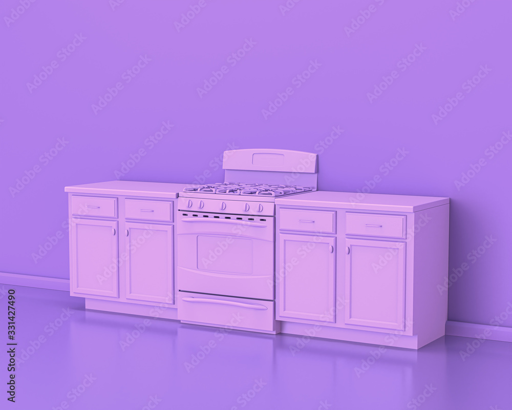 Conter and Kitchen appliances in monochrome single pink purple