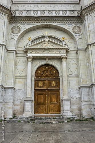 Architectural fragments of Gothic style Roman Catholic Cathedral of Sainte-Croix dominates in Orleans city Centre. Construction of Sainte-Croix started in 1287, inaugurated in 1829. Orleans, France.