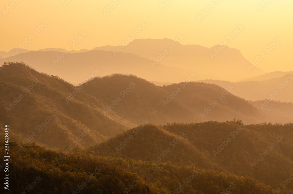 Mountain range Landscape in morning in the summer, feel warm and beautiful, Phetchabun, Thailand.