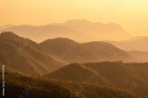 Mountain range Landscape in morning in the summer, feel warm and beautiful, Phetchabun, Thailand.