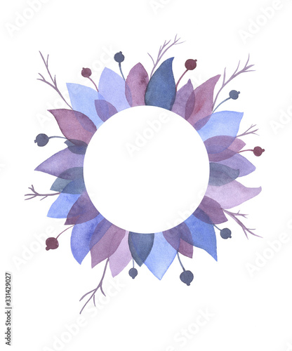watercolor frame, purple petals, illustration