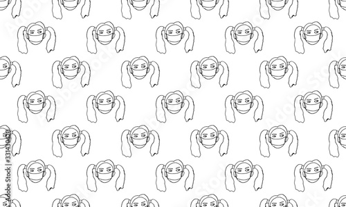 Vector line image of people wearing medical masks protecting themselves from the virus. Coronavirus covid-19 epidemic seamless pattern. Flash of influenza. Crowd of people.