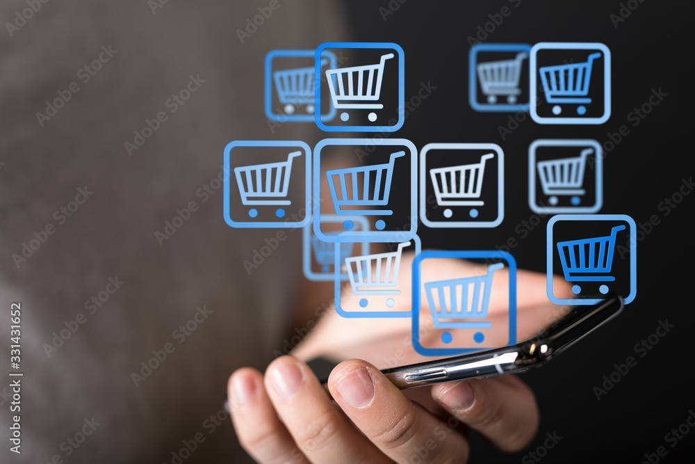 Online shopping business concept selecting shopping cart. Online shopping business concept selecting shopping cart.