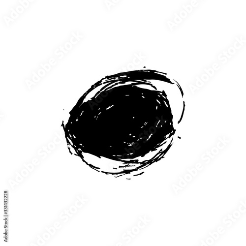 Red ink brushstroke circle illustration. Stylized Japanese flag, sun on white background. Paint sample, swatch. Round shape with dry paint texture. Watercolor spot, dot isolated design element