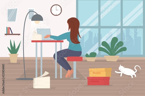 Freelance character working at home, work from home, self employed, home office, work at home, freedom conceptual vector illustration.