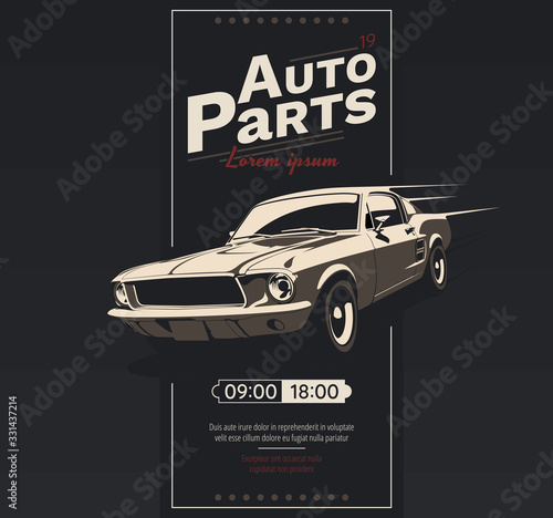 Plakat Retro poster with muscle car. Vector illustration. CMYK.