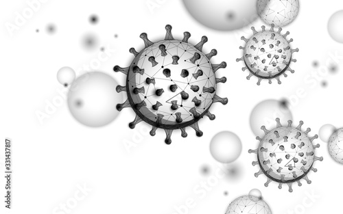 Microscope virus 3D low poly render. Laboratory analysis infection virus influenza flu pneumonia. Modern science technology medicine vector illustration