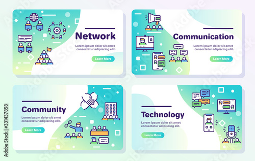 Set of teamwork related vector linear Icons. Communication concept.