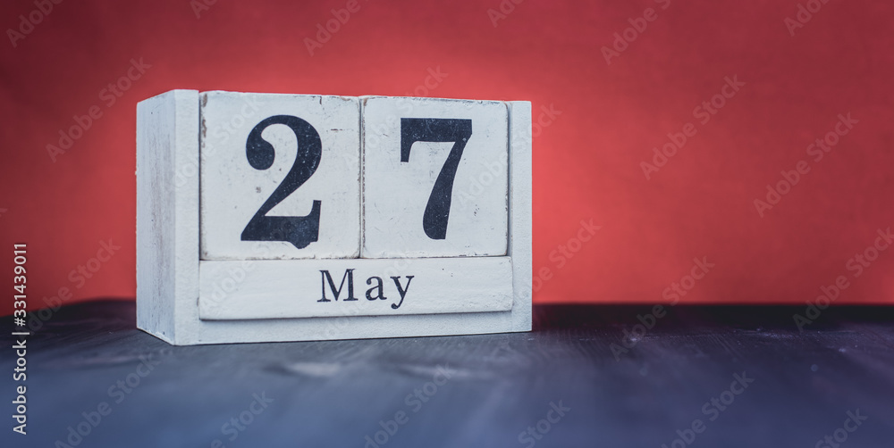 May 27 - May 27th - Beautiful spring - the most positive season of the year - White blocks with date and May symbols May 27 - May 27th - Beautiful spring - the most positive season of the year - White blocks with date and May symbols