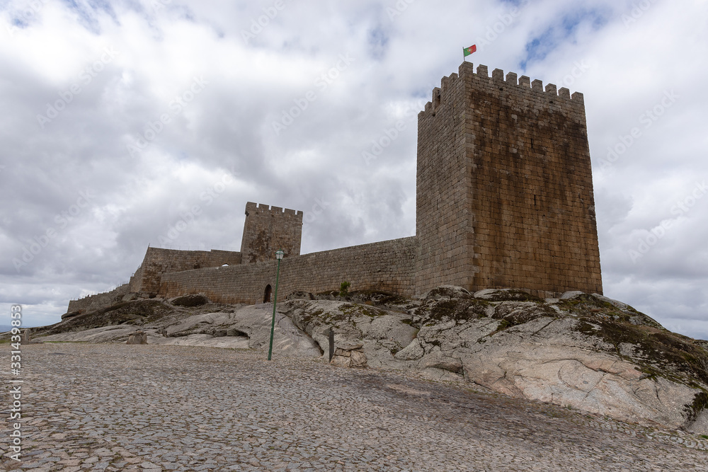 Linhares da Beira medieval castle on a cloudy day. Linhares da Beira is one of the historic villages in Portugal