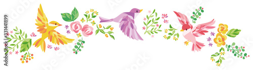 花　小鳥　イラスト