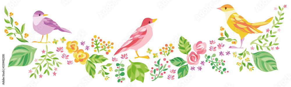 花 小鳥 イラスト Stock Vector Adobe Stock