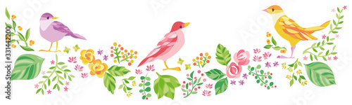 花　小鳥　イラスト