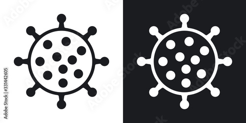 Coronavirus disease 2019 or COVID-19 icon. Minimalistic two-tone vector illustration on black and white background