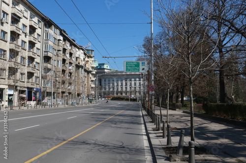 Sofia, Bulgaria - March 17, 2020: Empty streets of Sofia during Corona Virus covid-19 outbreak