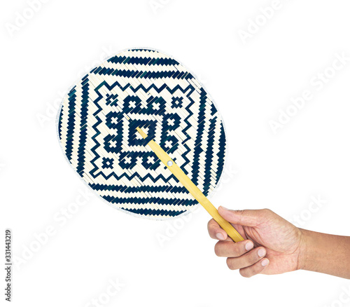 Hand holding Bamboo weave isolated on white background. Clipping path.
