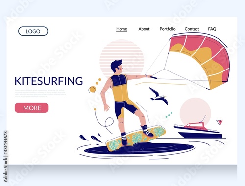 Kitesurfing vector website landing page design template