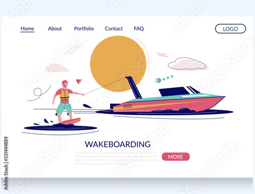 Wakeboarding vector website landing page design template