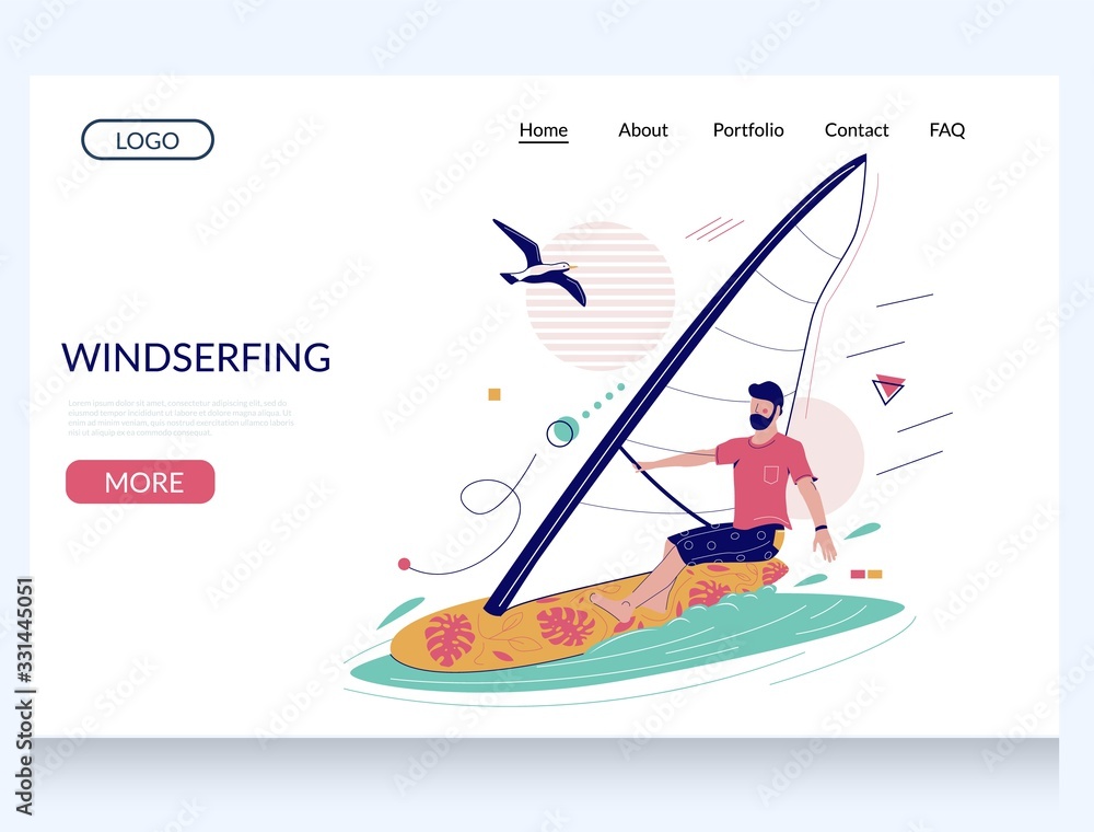 Windsurfing vector website landing page design template