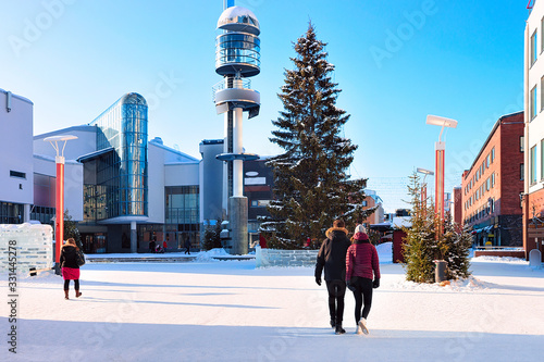 People and Lordi Square in winter Rovaniemi